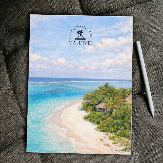 Tropisk paradisstrand, Maldiverna | Akvarell Vykort (Tropical Paradise Beach, Maldives | Watercolor Postcard)