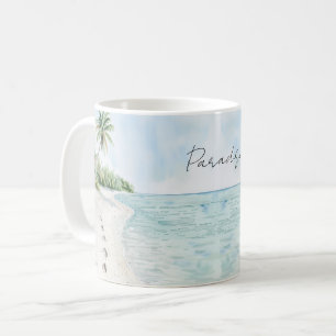 Tropisk paradisstrand palmer kaffemugg