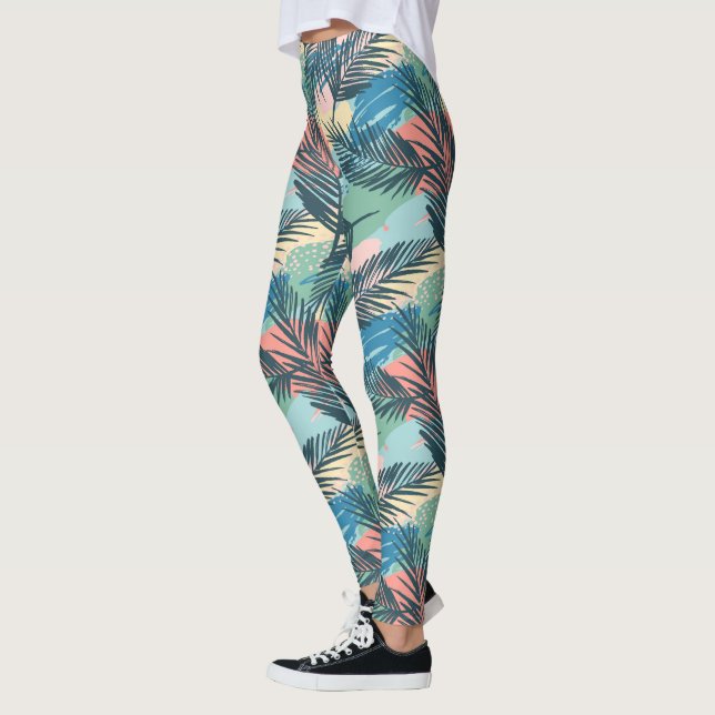 Tropisk Pastel Löv Mönster Leggings (Vänster)