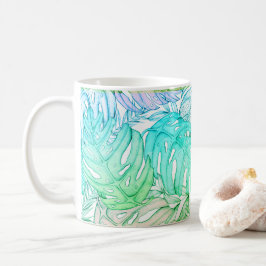 Tropisk pastellmonstera löv, vattenfärg mönster kaffemugg