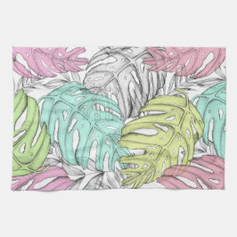 Tropisk pastellmonstera löv, vattenfärg mönster kökshandduk