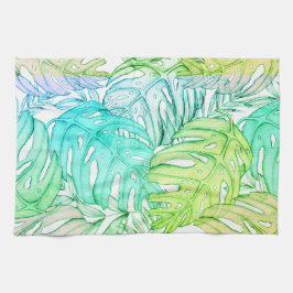 Tropisk pastellmonstera löv, vattenfärg mönster kökshandduk