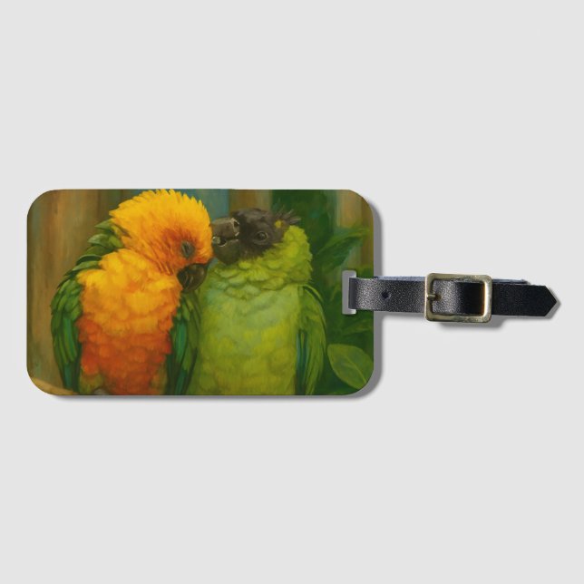 Tropisk påverkan - Parroter i Forest Light Bagagebricka (Framsida horisontal)