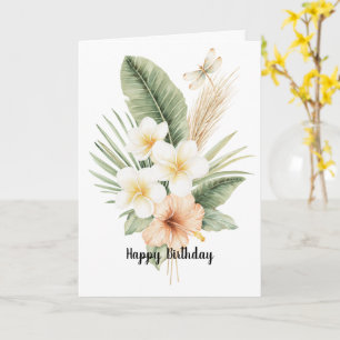Tropisk Persika Hibiskus Plumeria Födelsedag Kort