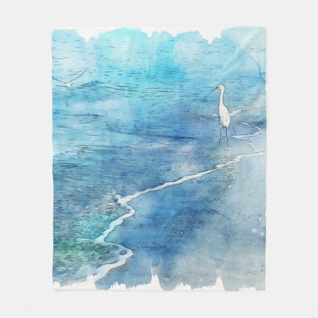 Tropisk persika i Teal Aqua Turquise Blue Fleecefilt (Framsidan)