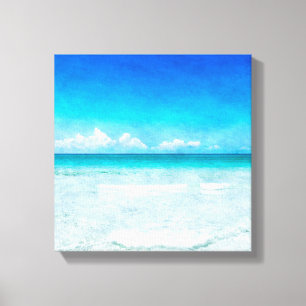 Tropisk persika i Teal Aqua Turquise Blue Florida Canvastryck