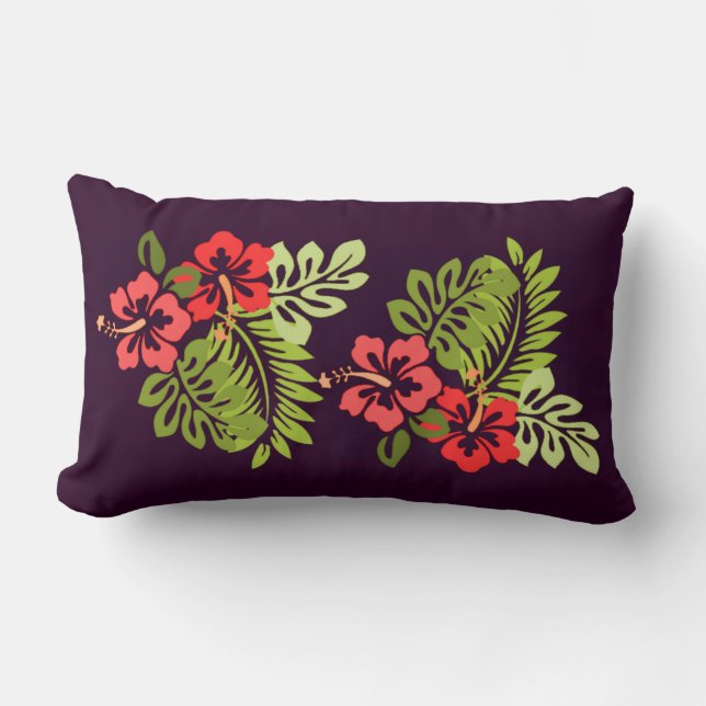 Tropisk persiko-hawaiian Hibiscus Blommor färgstar Lumbarkudde (Framsida)