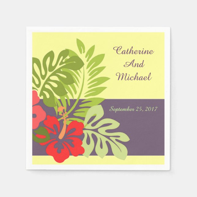 Tropisk persiko Hibiscus Flower Bröllop Pappersservett (Framsidan)