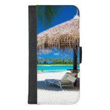 Tropisk persikoavacation - Sandy Beach och Blå him