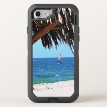 Tropisk persikofärgad segelbåt