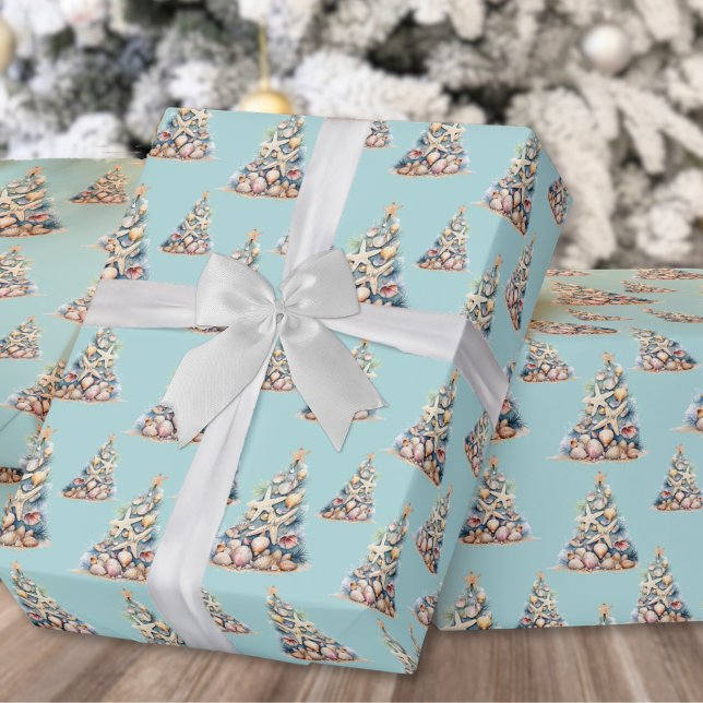 Tropisk persikojul jul presentpapper (Tropical Beach Christmas Wrapping Paper)