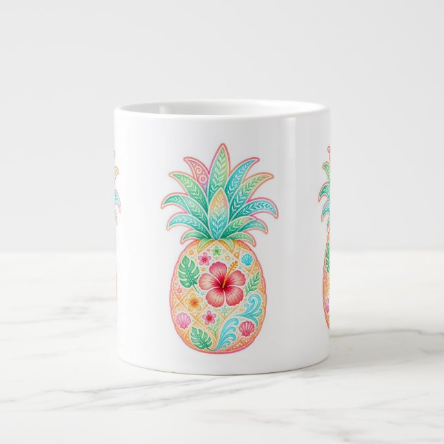 Tropisk Pineapple Blommig Mugg Jumbo Mugg (Framsidan)