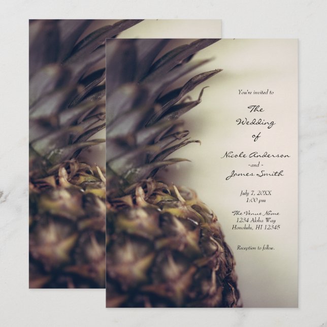 Tropisk Pineapple Elegant Öbeachbröllop Inbjudningar (Fram/baksida)