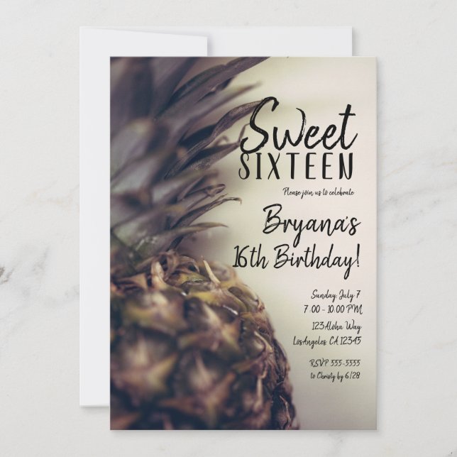 Tropisk Pineapple Elegant Strand Sweet 16-fest Inbjudningar (Framsida)