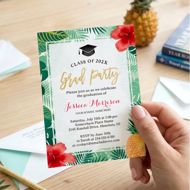 Tropisk Pineapple Luau-utexamensfest Inbjudningar (Skapare uppladdad)