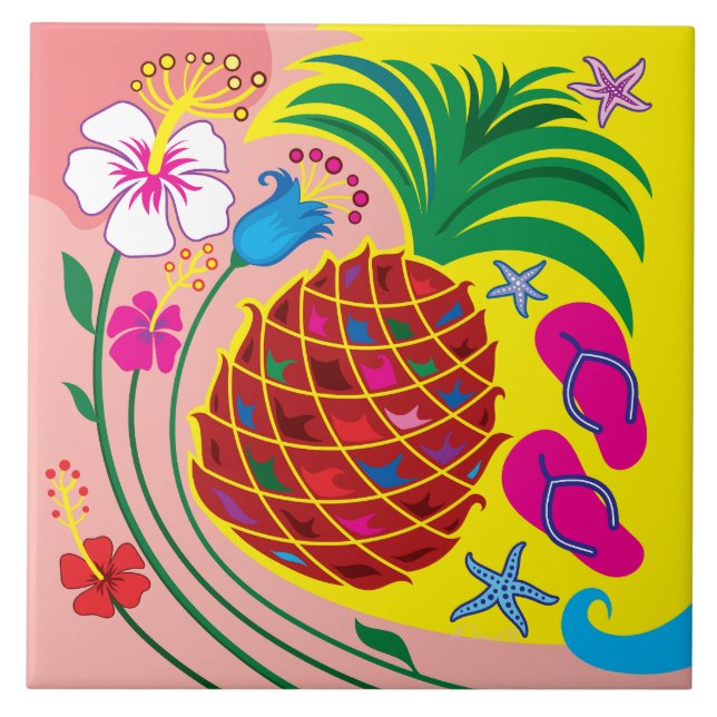 Tropisk Pineapple Sommar Kakelplatta (Framsidan)