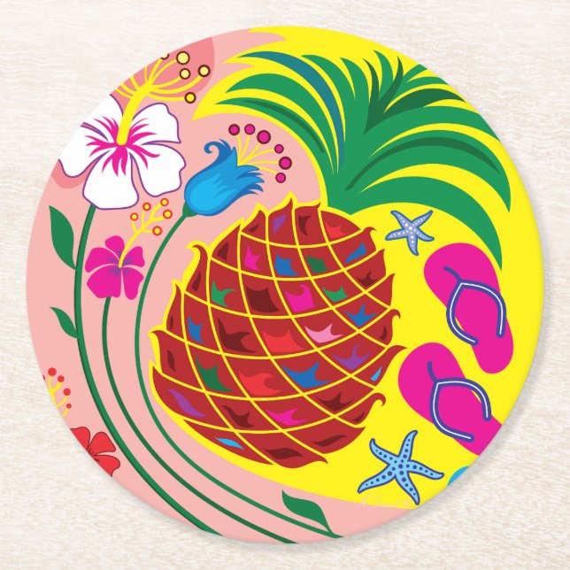 Tropisk Pineapple Sommar Underlägg Papper Rund (Framsidan)