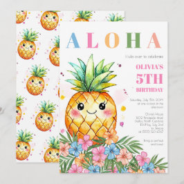 Tropisk Pink Ananas Aloha Barnkalas Inbjudningar