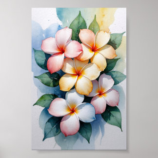 Tropisk Plumeria Vattenfärgsharmoni Poster
