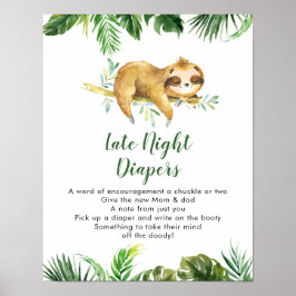 Tropisk pojk Sloth Baby Shower Late night Diaper Poster