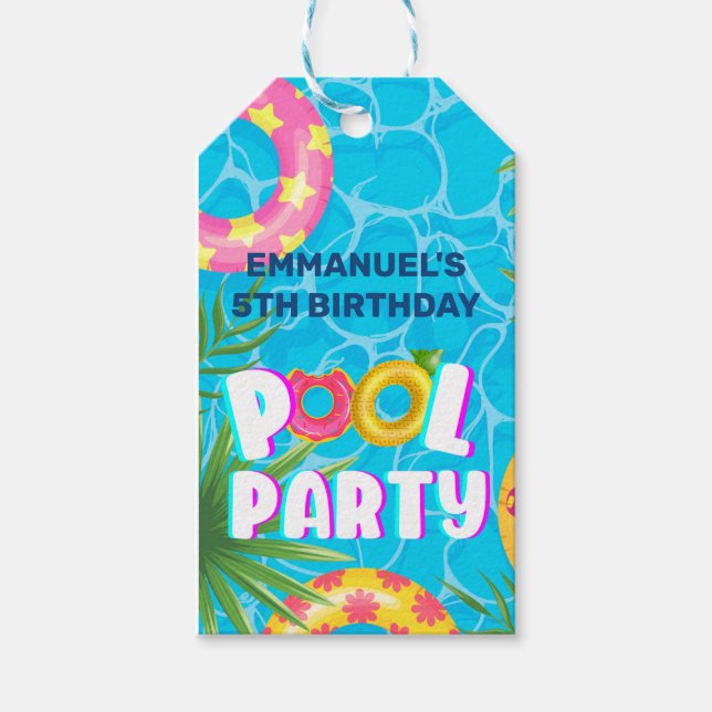 Tropisk Poolparty | Födelsedag Presentetikett (Framsidan)