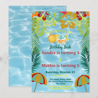 Tropisk poolparty-födelsedagsfest för barn inbjudningar