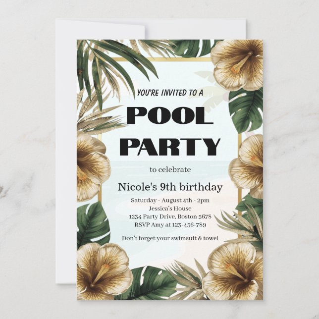 Tropisk poolparty-inbjudan Nicole 9-årsdag Inbjudningar (Framsida)