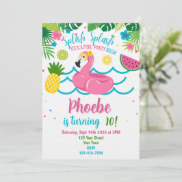 Tropisk poolparty inbjudan rosa flamingo