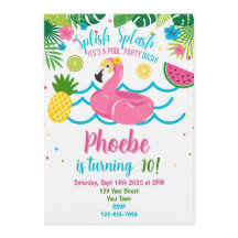 Tropisk poolparty inbjudan rosa flamingo