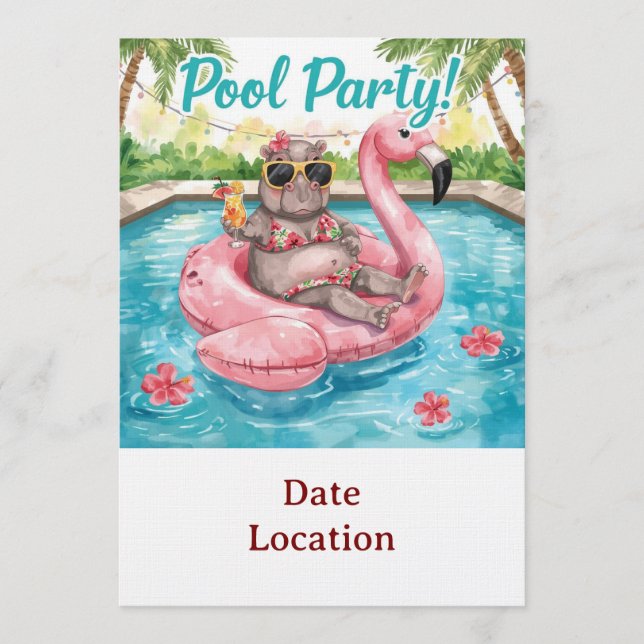 Tropisk Poolparty Inbjudan – Söt Akvarell (Framsida)