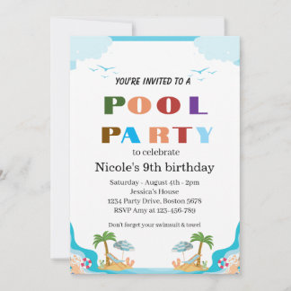 Tropisk Poolparty Nicole 9-årsdag 2026 Inbjudningar