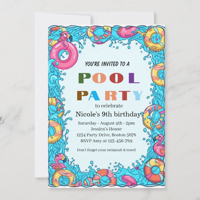 Tropisk Poolparty Nicole 9-årsfest 2026 Inbjudningar (Framsida)