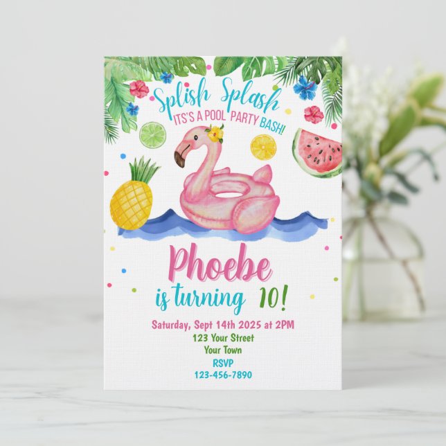 Tropisk poolparty Rosa flamingo inbjudan (Stående Fram)