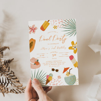 Tropisk poolparty sommarens födelsedagsinbjudan inbjudningar
