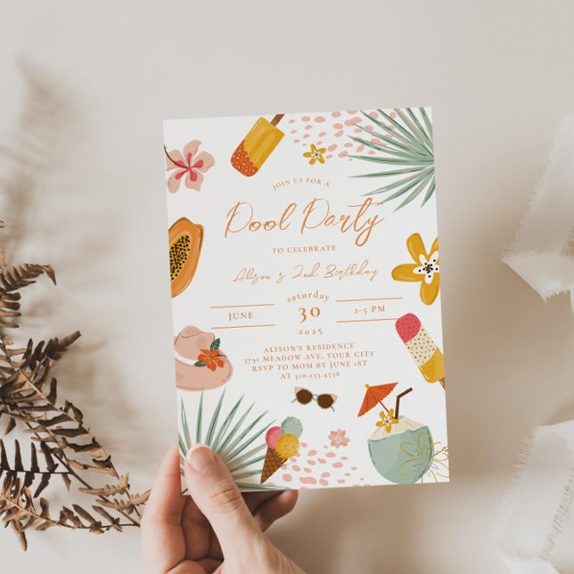 Tropisk poolparty sommarens födelsedagsinbjudan inbjudningar (Skapare uppladdad)