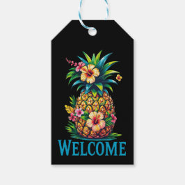 Tropisk presentetikett för ananas Välkommen