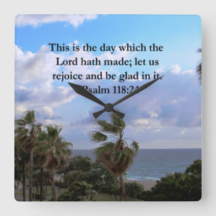 TROPISK PSALM 118:24 OCEAN OCH HANDFLATAN TRÄD FYRKANTIG KLOCKA