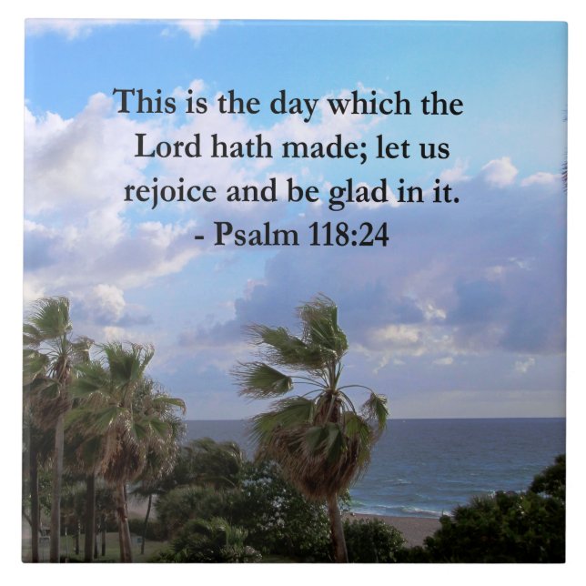 TROPISK PSALM 118:24 OCEAN OCH HANDFLATAN TRÄD KAKELPLATTA (Framsidan)