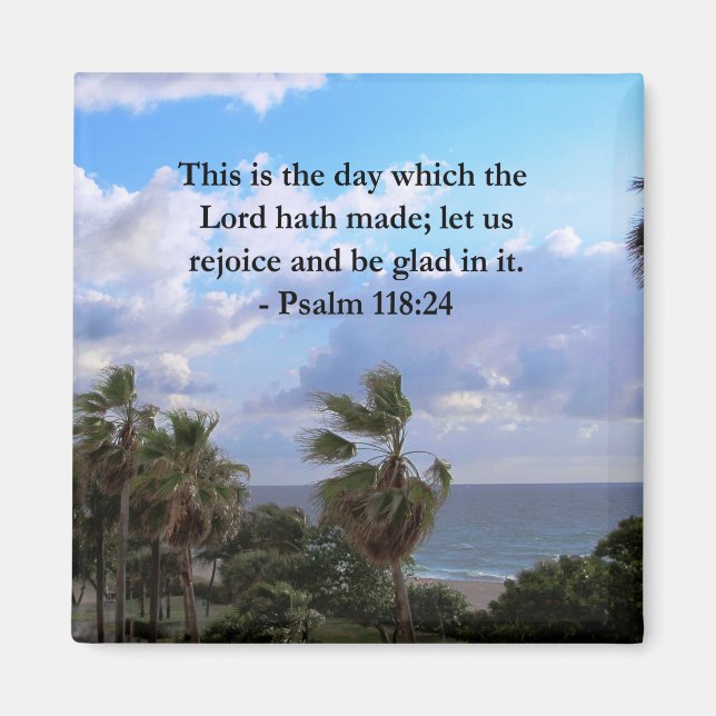 TROPISK PSALM 118:24 OCEAN OCH HANDFLATAN TRÄD MAGNET (Framsidan)