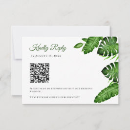 Tropisk QR-kod RSVP Monstera Leaves Bröllop OSA Kort