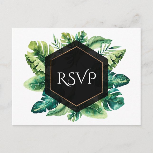 Tropisk regnskog Blad Elegant bröllops-RSVP Inbjudan Vykort (Framsida)