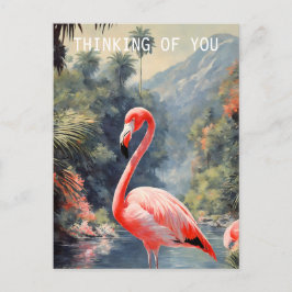 Tropisk regnskog Rosa Flamingo Vintage Vykort