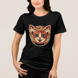 Tropisk Retro Katt Design T Shirt