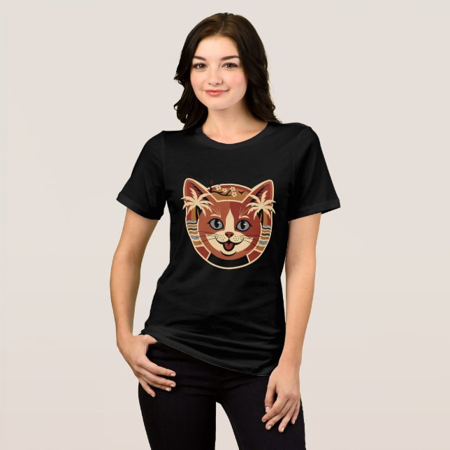 Tropisk Retro Katt Design T Shirt (Framsida Full)