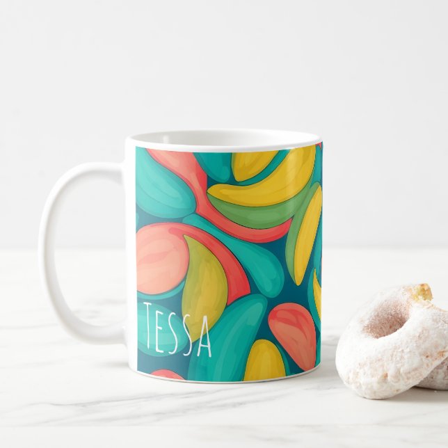 Tropisk Retro Organisk Virvel Färgrik Kronblad Kon Kaffemugg (Med munk)