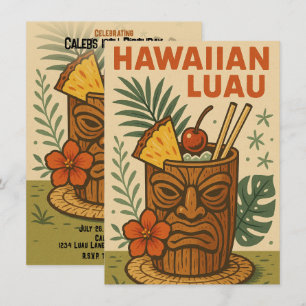 Tropisk Retro Tiki Dryck Hawaiiansk Luau Födelseda Inbjudningar