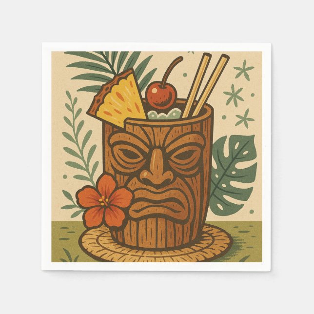 Tropisk Retro Tiki-dryck Hawaiiansk Luau Födelseda Pappersservett (Framsidan)