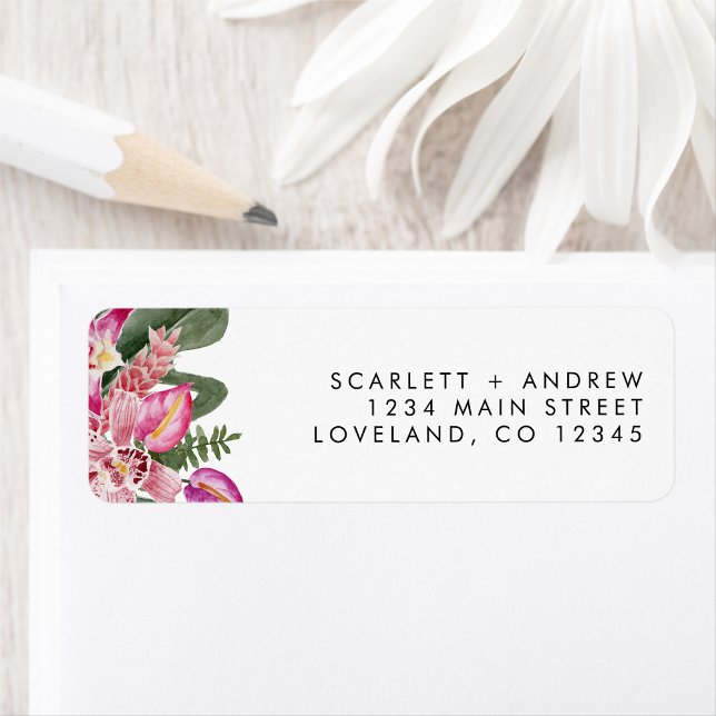 Tropisk Returadress Returadress Etikett (Tropical Floral Return Address Label by Painted Paperie
)