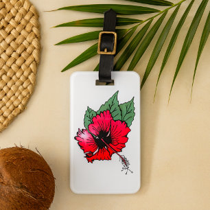 Tropisk röd Hibiscus Blommor med Grönt Löv Bagagebricka