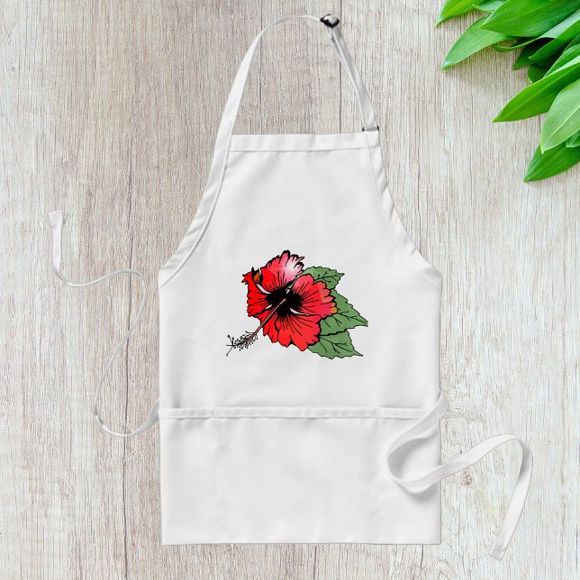 Tropisk röd Hibiscus Blommor med Grönt Löv Förkläde (Skapare uppladdad)